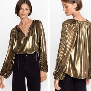 Johnny Was Jade Golden Gem Gold Metallic Blouse Size Small
